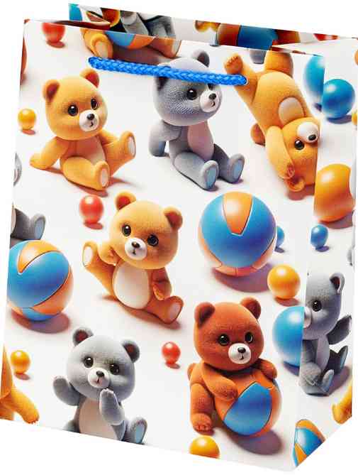 Пакет бумажный M 18х23см Медведи с мячами