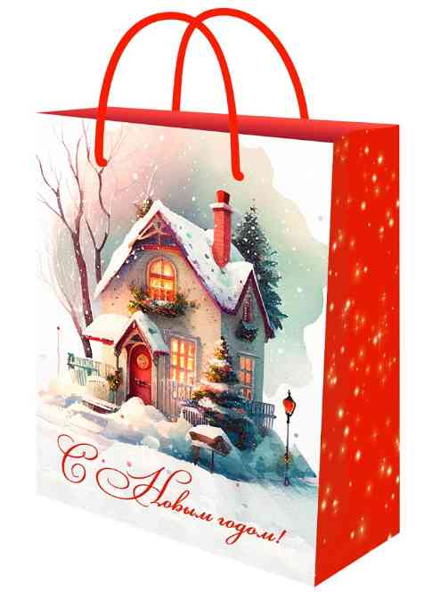Пакет бумажный 18*23 см Зимний домик