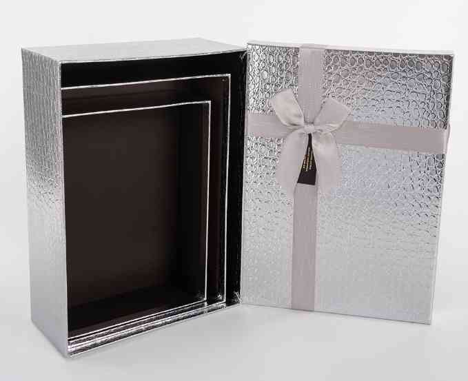Коробка Прямоугольник 26х19х8см Шикарный подарок Серебро Металлик ДБ