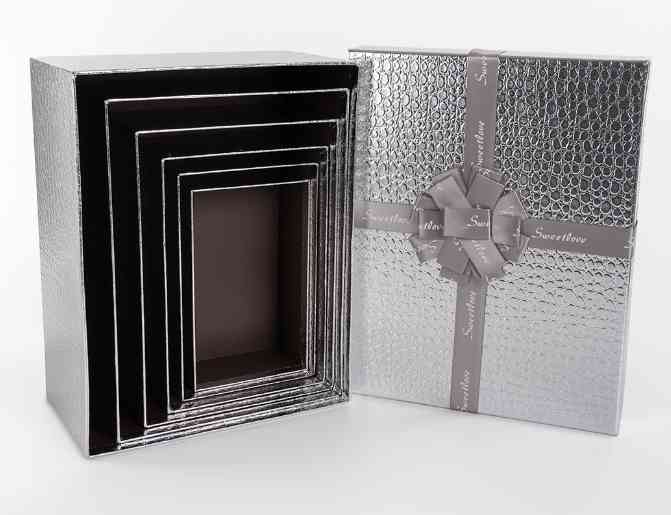 Коробка Прямоугольник 29х22х13см Эффектный подарок Серебро Металлик ДБ