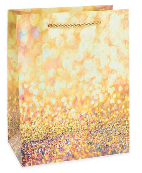 Пакет бумажный L+ 30х42см Гламур Дизайн №4 Золото с блестками ДБ