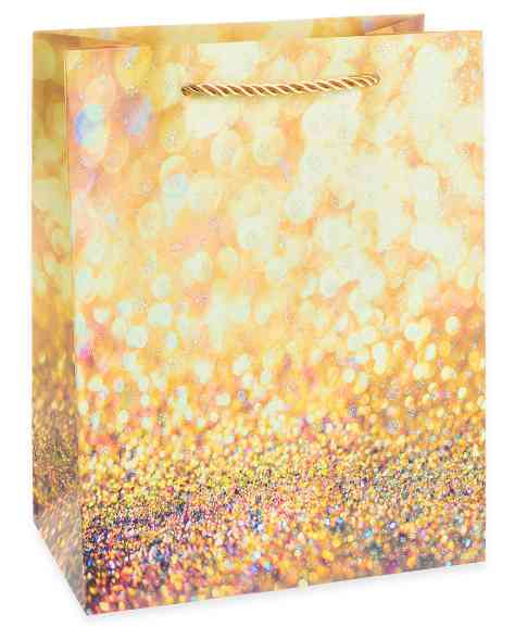 Пакет бумажный L 26х32см Гламур Дизайн №4 Золото с блестками ДБ