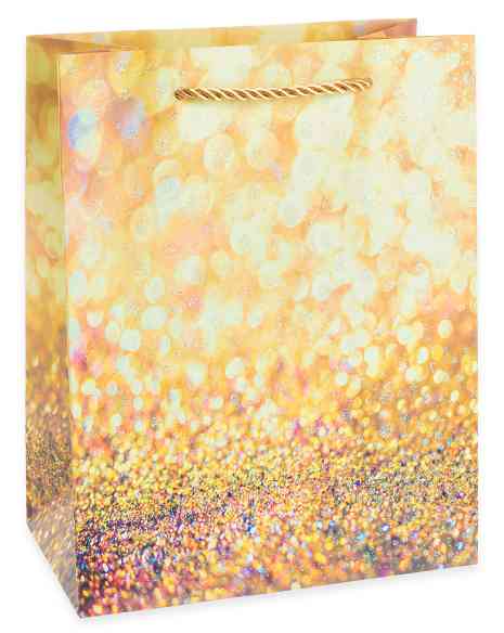 Пакет бумажный M 18х23см Гламур Дизайн №4 Золото с блестками ДБ