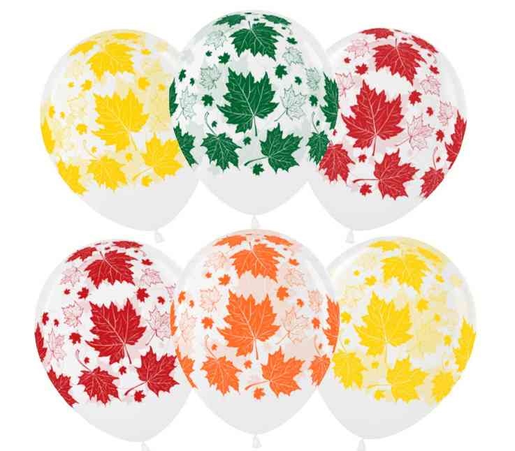 Шар латекс с рисунком 12"ВВ кристалл Разноцветные листья (25шт)