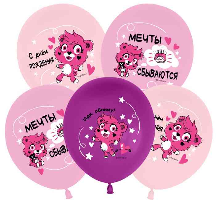Шар латекс с рисунком 12"512 пастель С Днем Рождения! Розовые мишки (25шт)