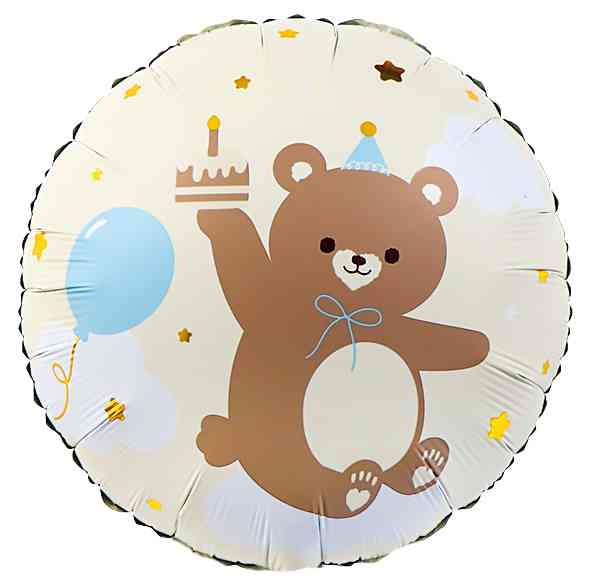 Шар фольга с рисунком 18"FL круг Мишка с кексиком Кремовый