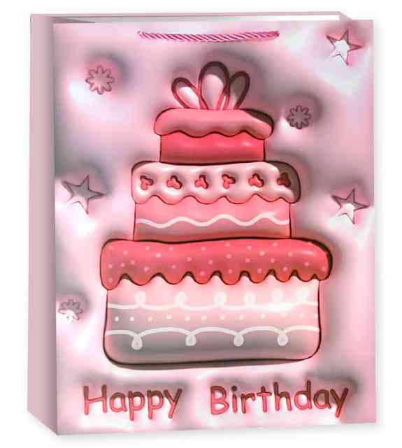 Пакет бумажный L 26х32см Сладкий тортик Дизайн №1 Розовый