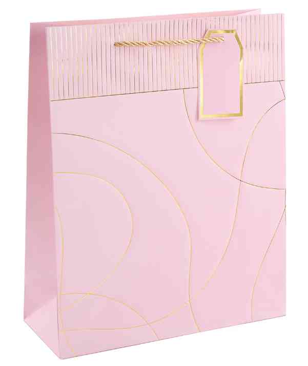 Пакет бумажный XL 31х41см Тонкие линии Дизайн №3 Розовый Металлик