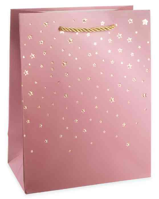 Пакет бумажный M 18х23см Звездное сияние Дизайн №1 Розовый Металлик
