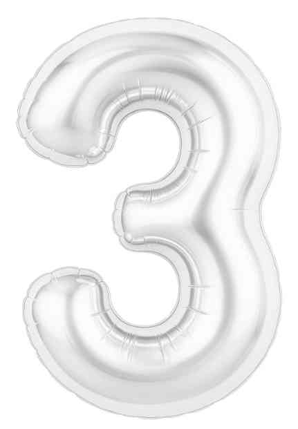 Шар фольга Цифра 40"AG Slim Белый блеск "3" (упак)