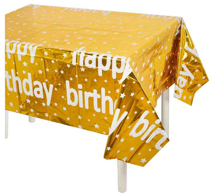 Скатерть ПЭТ 137х183см Happy Birthday (звезды) Золото Металлик ВВ
