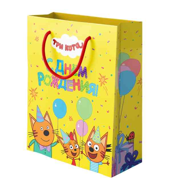 Пакет бумажный XL 31х41см Три Кота С Днем Рождения!
