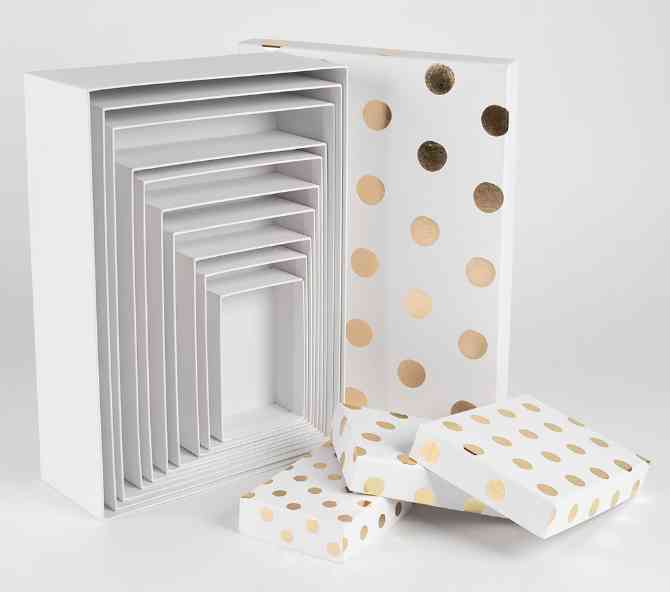 Коробка Прямоугольник 29х21х8см Золотой горох Белый Металлик ДБ