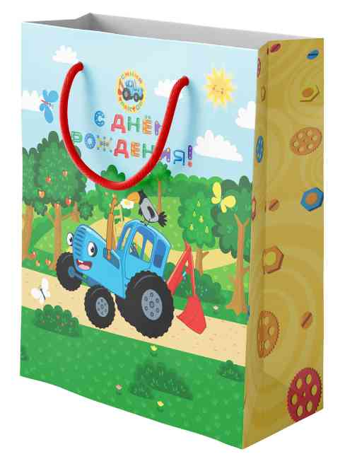 Пакет бумажный L 26х32см Синий трактор Дизайн №2