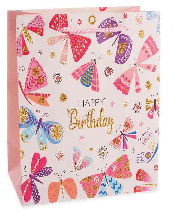Пакет бумажный M 18х23см Happy Birthday Лето Дизайн №4 с блестками
