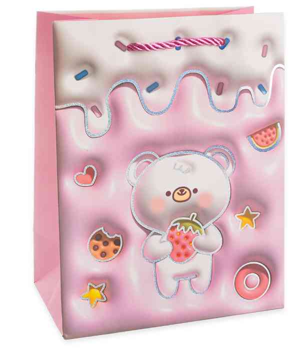 Пакет бумажный L 26х32см Зефирный мишка Дизайн №1 Металлик