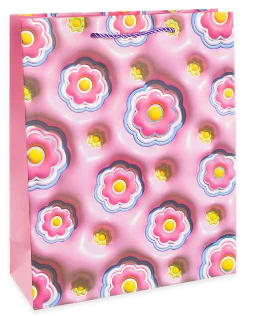 Пакет бумажный L 26х32см Цветочная россыпь Дизайн №3 Розовый