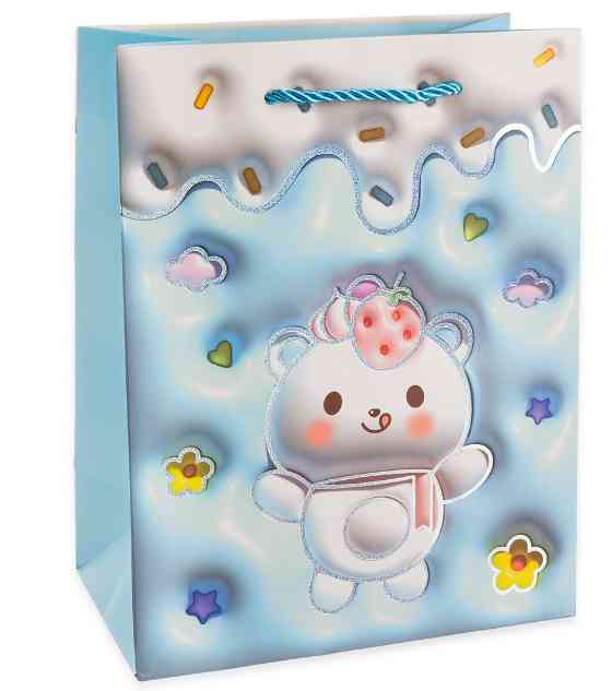 Пакет бумажный L 26х32см Зефирный мишка Дизайн №2 Металлик