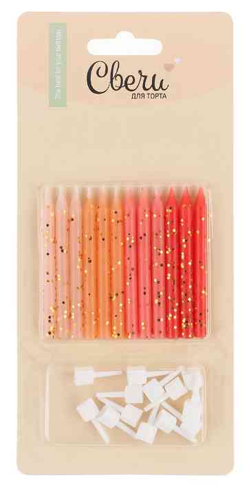 Свечи набор Красный микс с блестками 6см (уп12) ВВ