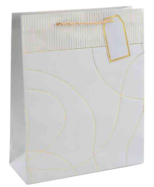 Пакет бумажный XL 31х41см Тонкие линии Дизайн №1 Светлое серебро Металлик