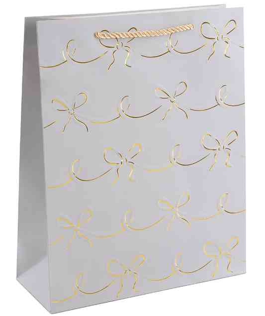 Пакет бумажный M 18х23см Милые бантики Дизайн №1 Серебро Металлик