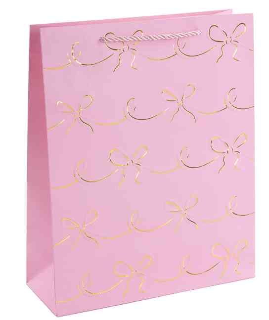 Пакет бумажный M 18х23см Милые бантики Дизайн №3 Розовый Металлик