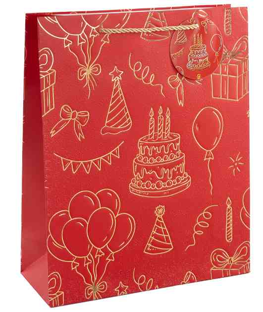 Пакет бумажный L 26х32см Праздничный Дизайн №1 Красный Металлик