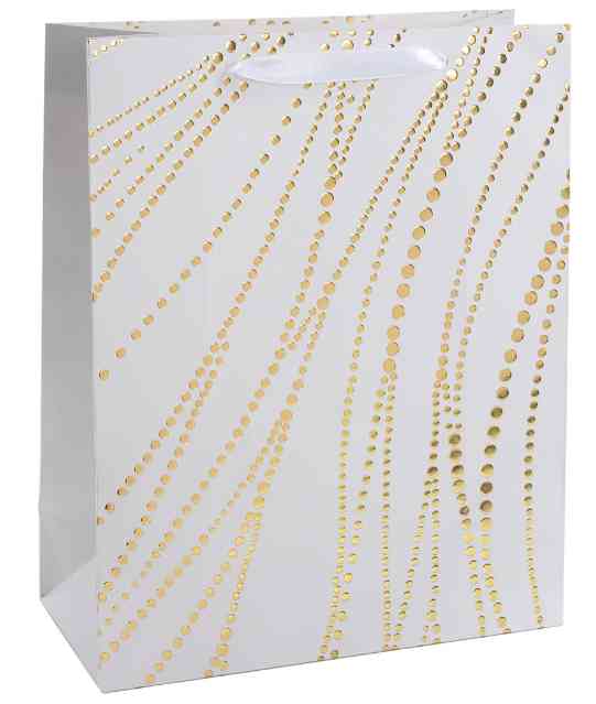 Пакет бумажный M 18х23см Золотые нити Дизайн №2 Белый Металлик