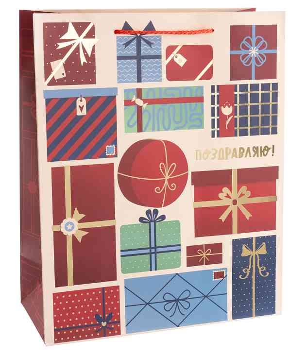 Пакет бумажный S 12х15см Поздравляю! подарки Металлик