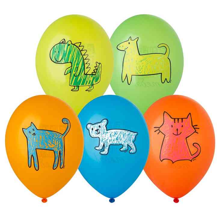 Шар латекс с рисунком 14" Bb пастель С ДР Тебя Зверюшки (50шт)