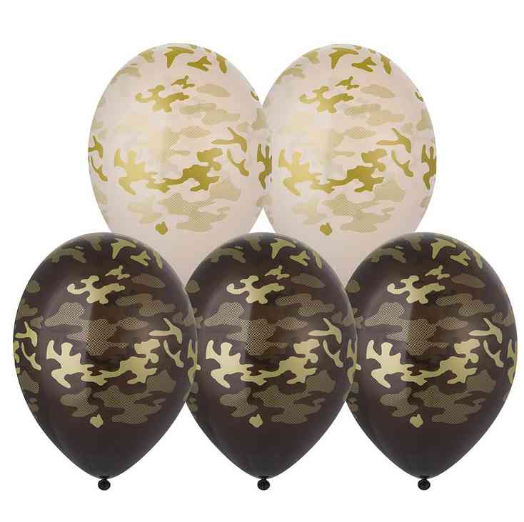 Шар латекс с рисунком 14" Bb пастель Камуфляж черно-бежевый (25шт)