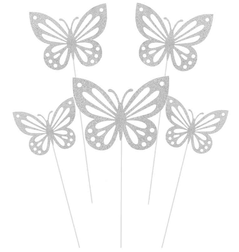 Топпер металл Ажурные бабочки Серебро 18см ВВ (уп10)