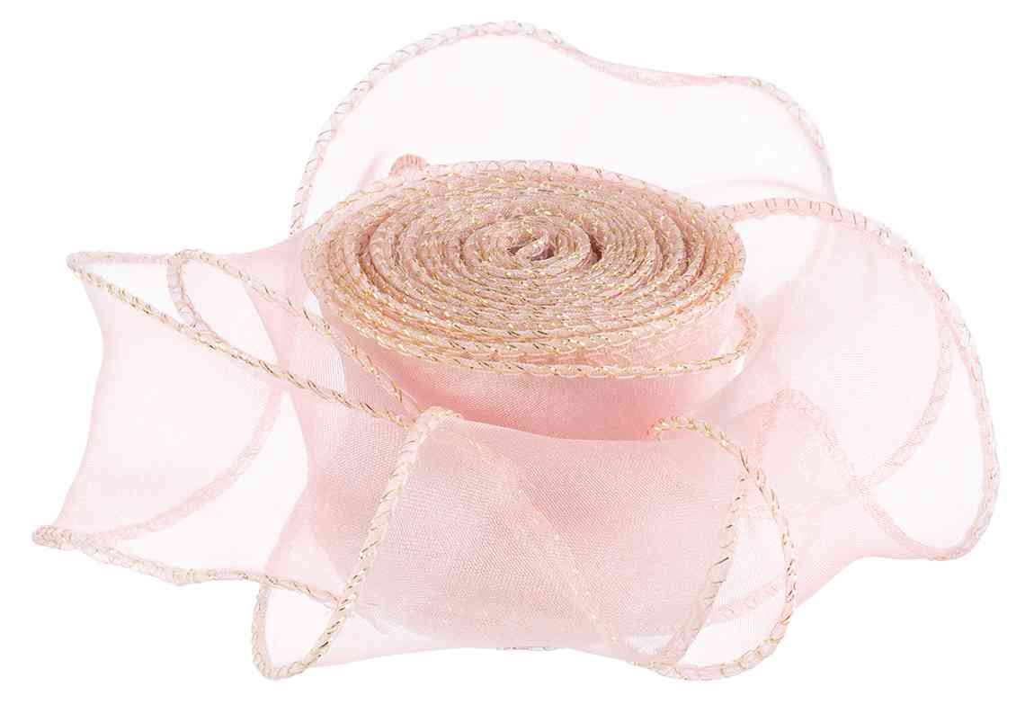 Лента органза с леской 4х9,14м Золотая кайма розовый ДБ