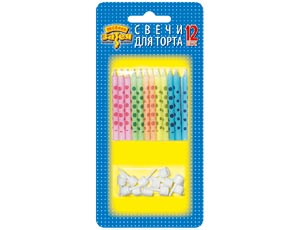 Свечи для торта с подставками 6 см, воск, 12 шт. Горошек