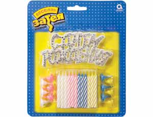 Свечи для торта воск, 6 см, 12 шт., с держателями + надпись 16,5*19,5 см С днём рождения