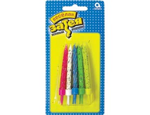 Свечи для торта воск, 6 см, 10 шт., с держателями Блеск