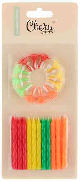 Свечи для торта воск, 24 шт., с держателями Неон