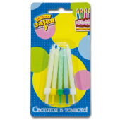 Свечи для торта 6 см, воск, 10 шт., светящиеся в темноте