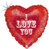 Шар фольга 36"/Bt сердце I LOVE YOU голография