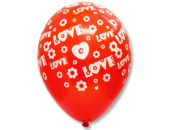 Шар латекс 12"/Gm пастель красно белый LOVE и цветы шелкография (50шт)