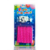 Свеча для торта с держателем витая Розовые 6х0,5см (уп10) Россия