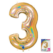 Шар фольга Цифра 40''/GR Золото голография "3"
