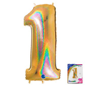 Шар фольга Цифра 40''/GR Золото голография "1"