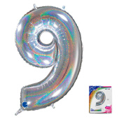 Шар фольга Цифра 26"/GR Серебро голография "9"