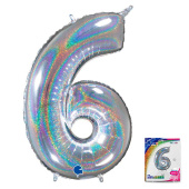 Шар фольга Цифра 26"/GR Серебро голография "6"