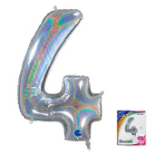 Шар фольга Цифра 26"/GR Серебро голография "4"