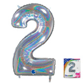 Шар фольга Цифра 26"/GR Серебро голография "2"