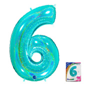 Шар фольга Цифра 40''/GR Бирюза Тифани голография "6"