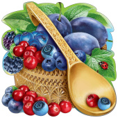 Украшение на скотче Чашка с ягодами и ложкой (20шт)