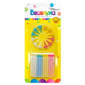 Свеча для торта с держателем витая Ассорти 6см (уп24)